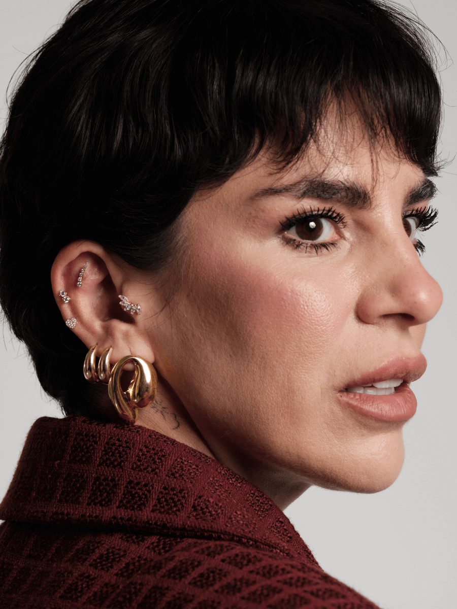 14 Ayar Altın Taşlı Kalp Tragus Piercing