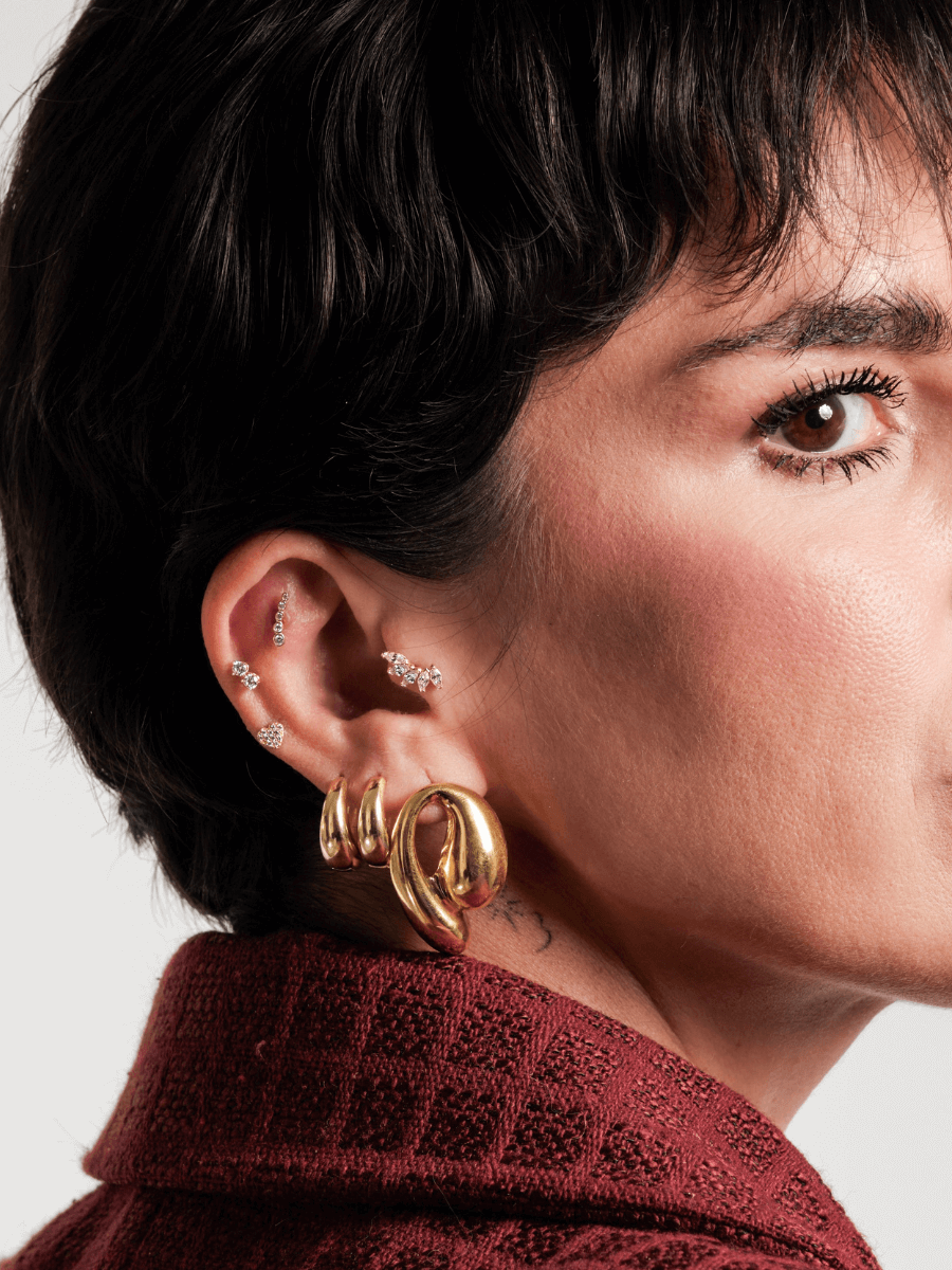 14 Ayar Altın Taşlı Kalp Tragus Piercing