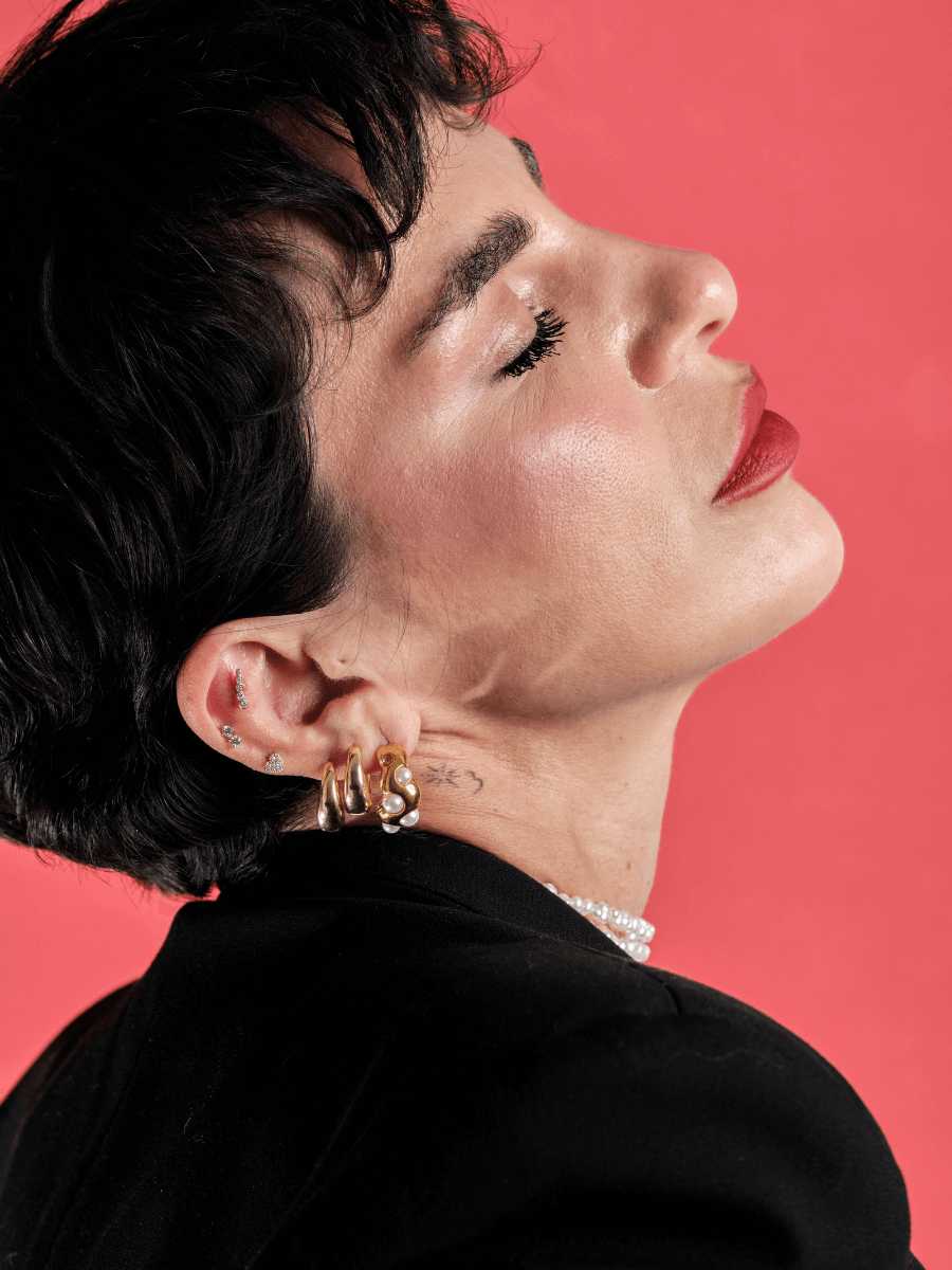 14 Ayar Altın Taşlı Kalp Tragus Piercing