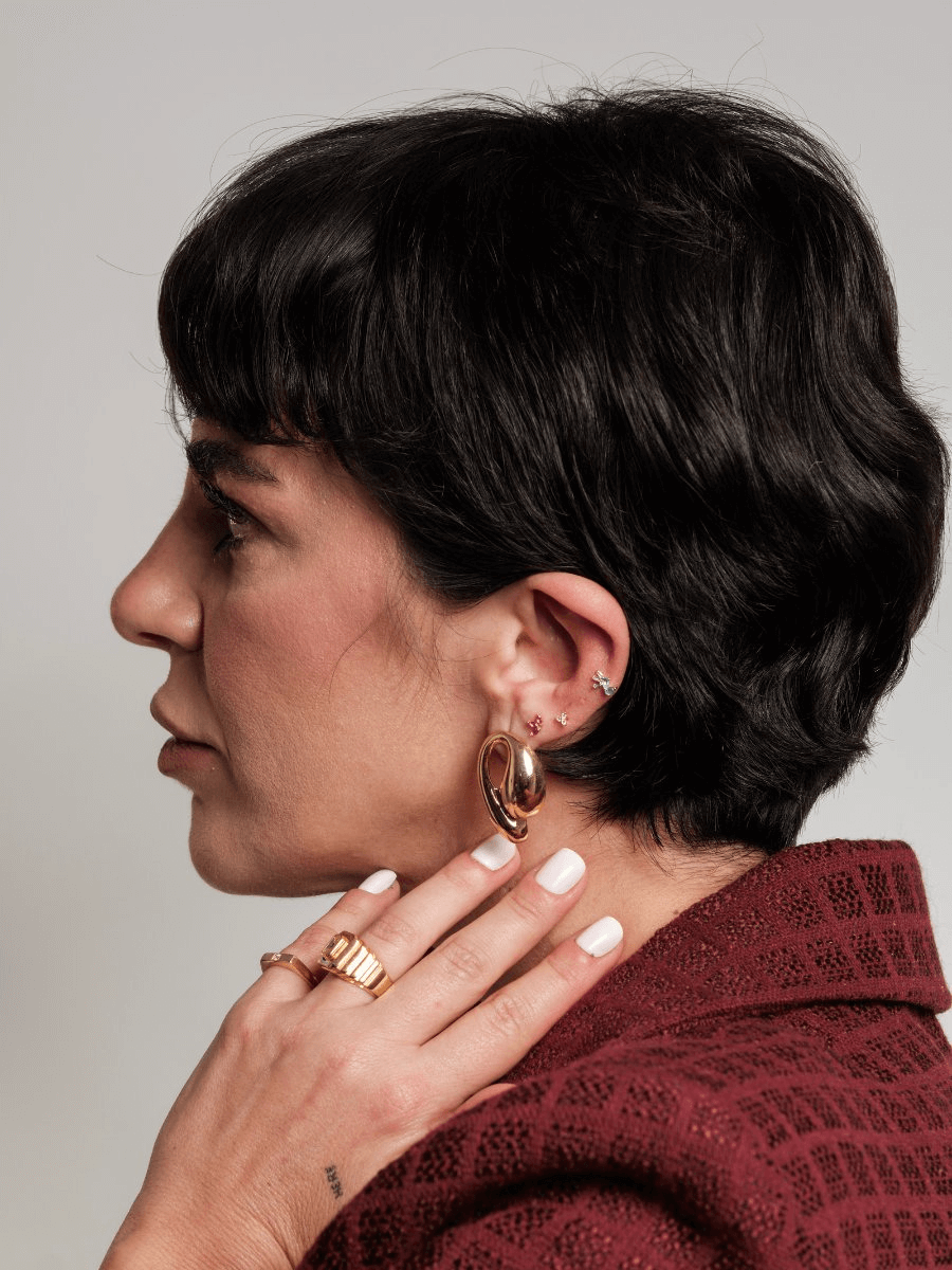 14 Ayar Altın Üç Taşlı Üçgen Tragus Piercing