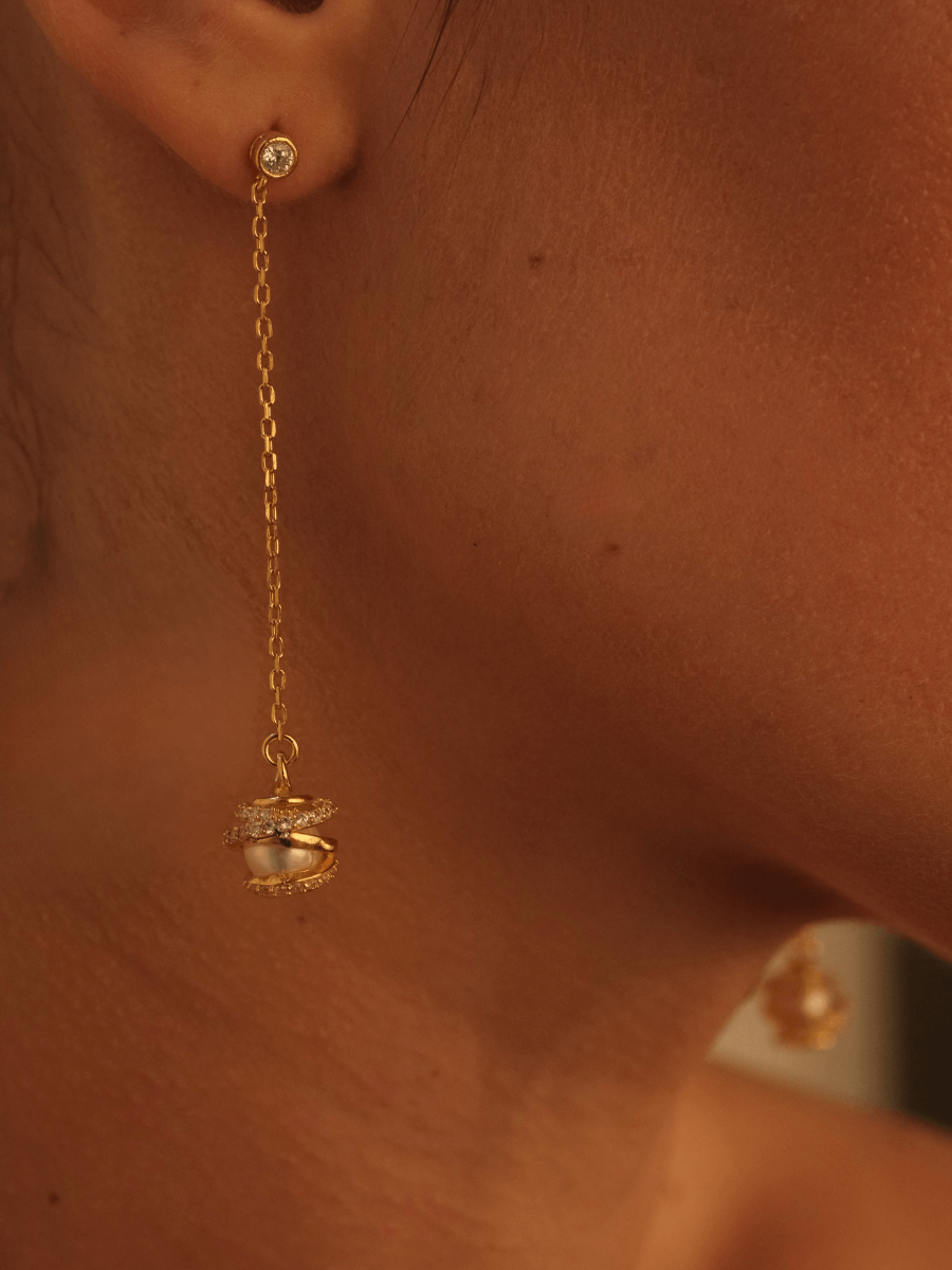 Amour Kafes İncili Uzun Zincir Küpe