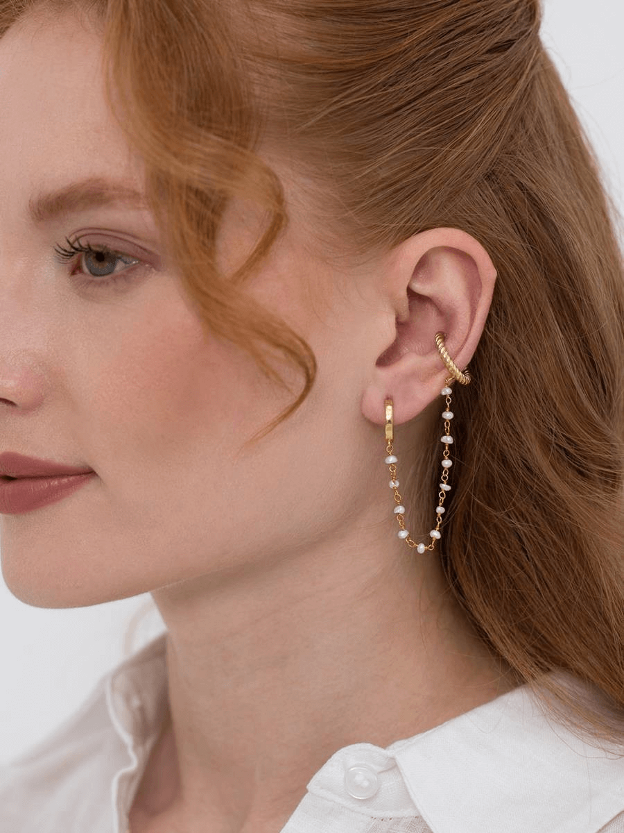 İkili İncili Kıkırdak Küpe