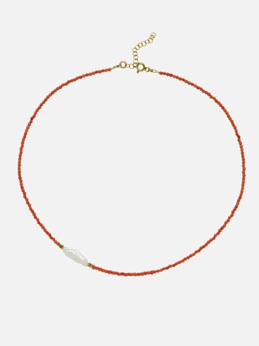 Kely Kırmızı Mercanlı Küçük İncili Kolye