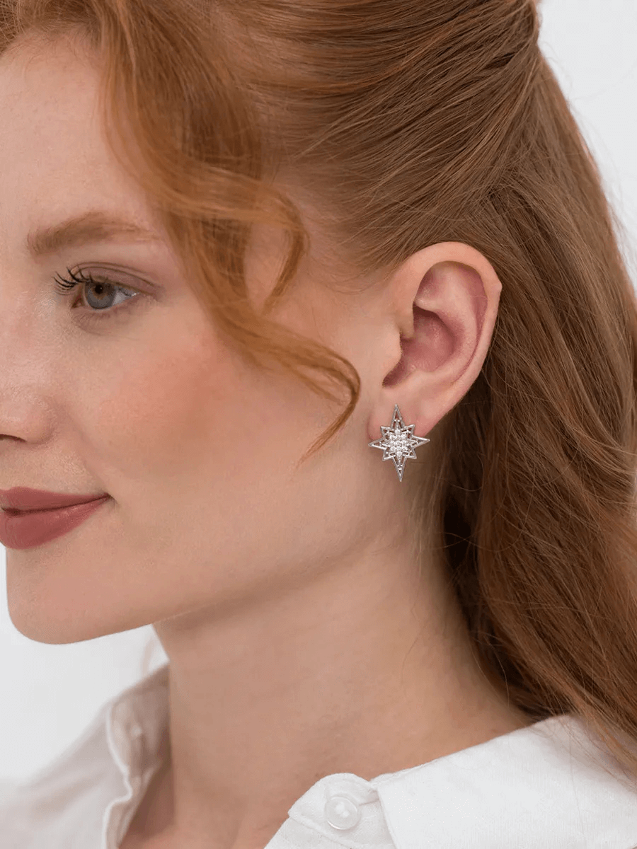 Nore Kutup Yıldızı Taşlı Küpe