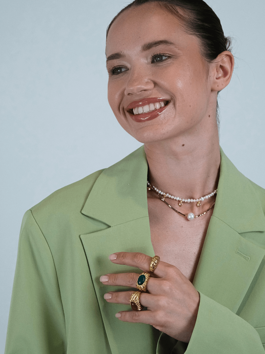 Taşlı Kum İnci Kolye