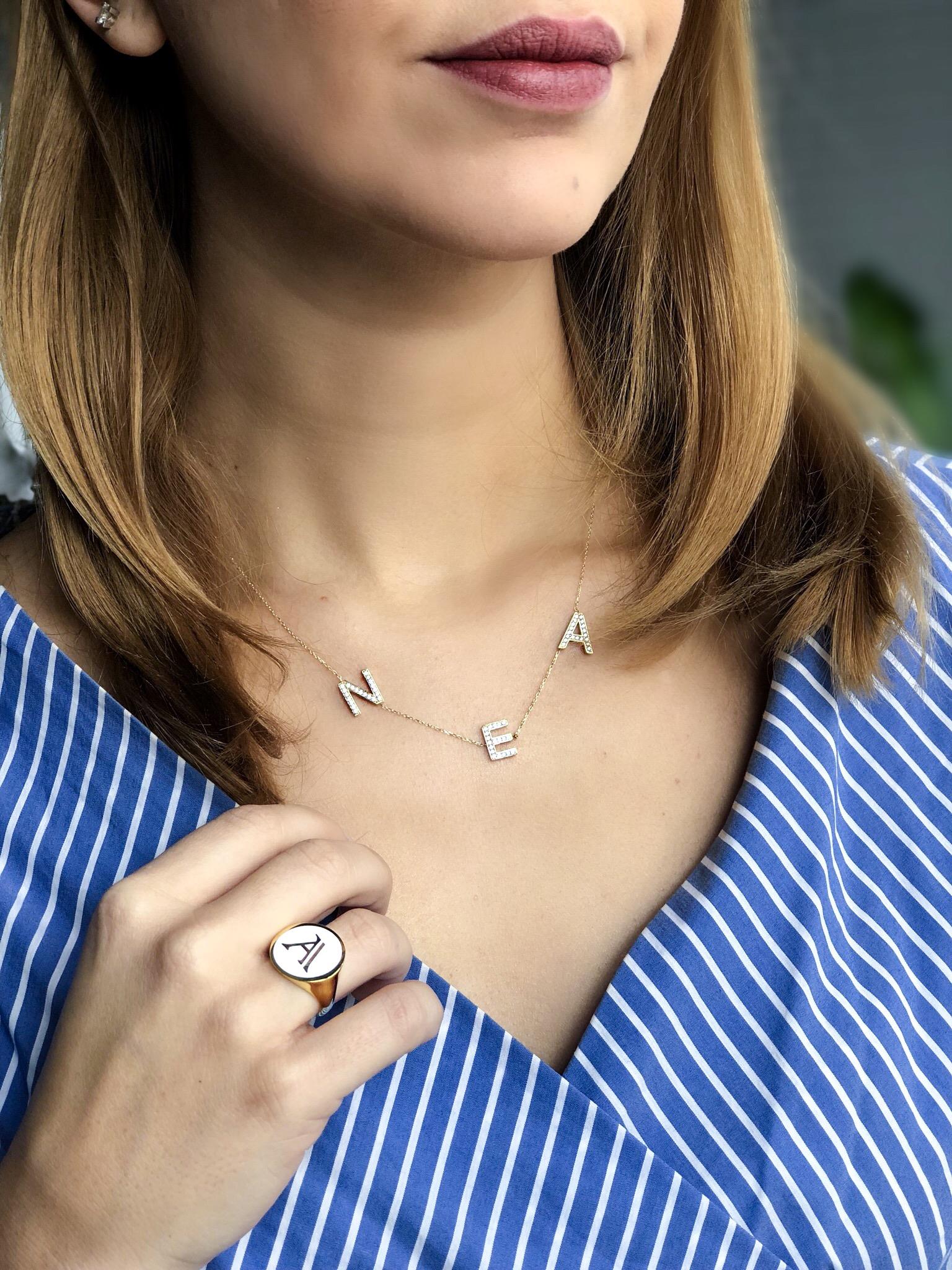 Üç Harfli Taşlı Kolye