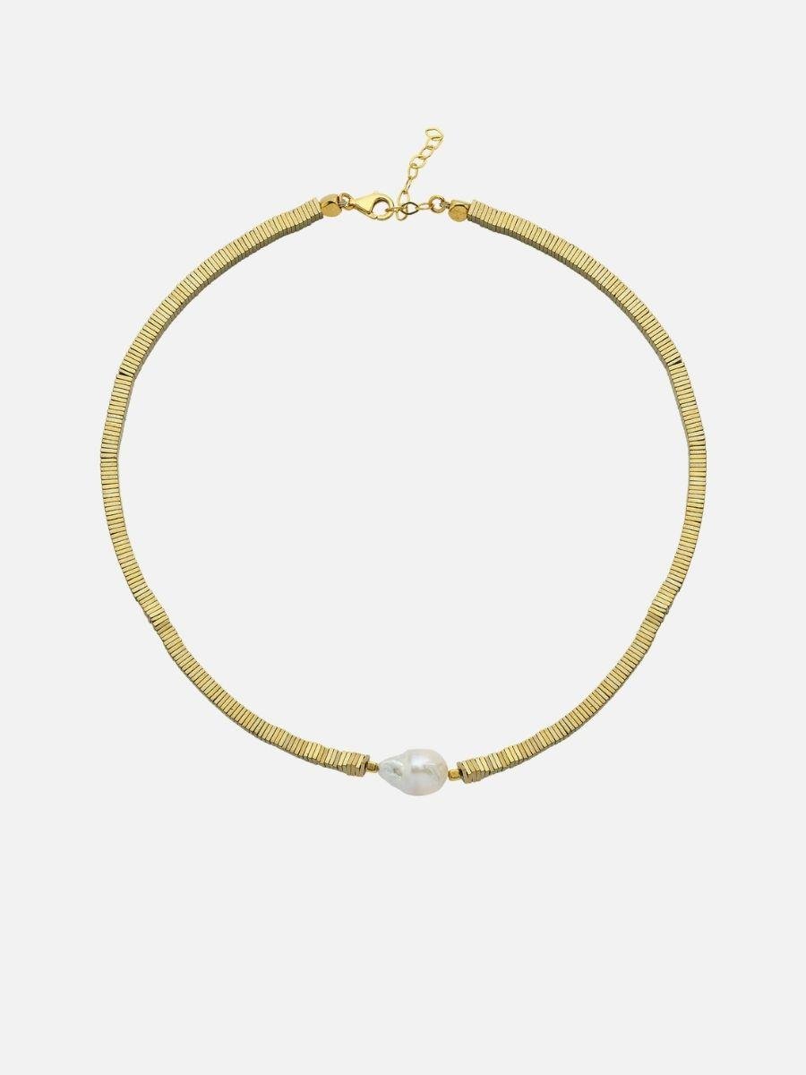 Yarn Barok İncili Hematit Taşlı Kolye