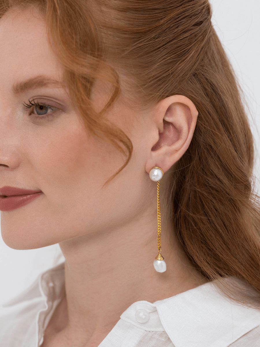 Zincirli İnci Küpe