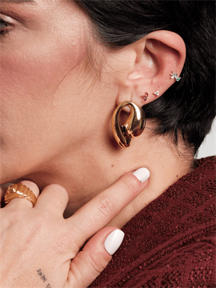 14 Ayar Altın Yeşil Damla Taşlı Tragus Piercing