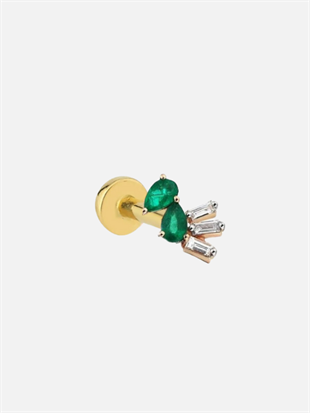 14 Ayar Altın Yeşil Damla Taşlı Tragus Piercing