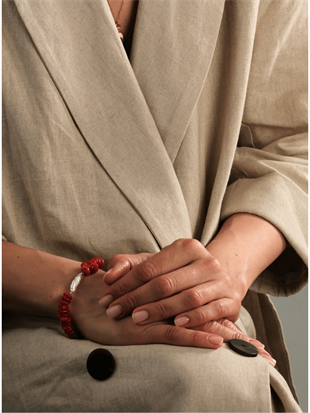 Amorphous Baroque Pearl and Red Coral Bracelet