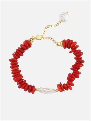Amorphous Baroque Pearl and Red Coral Bracelet