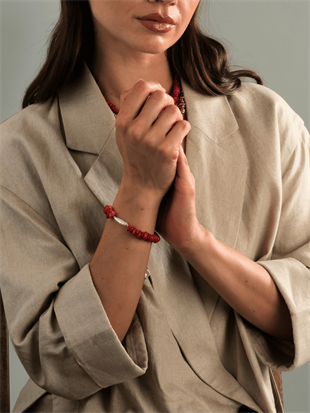 Amorphous Baroque Pearl and Red Coral Bracelet