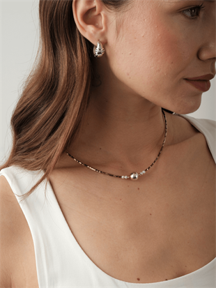 Melia Silver Ball Pearl and Hematite Necklace