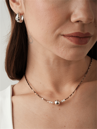 Melia Silver Ball Pearl and Hematite Necklace