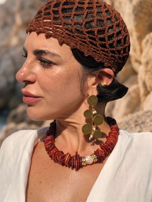 Barok İncili Kahverengi Mercan Doğal Taş Kolye