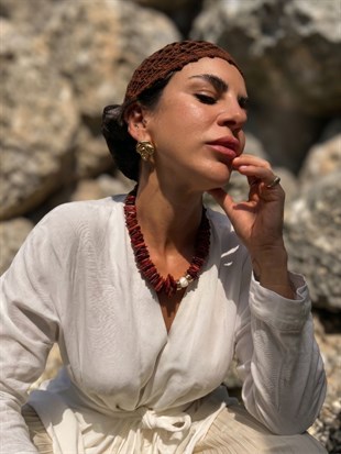 Barok İncili Kahverengi Mercan Doğal Taş Kolye