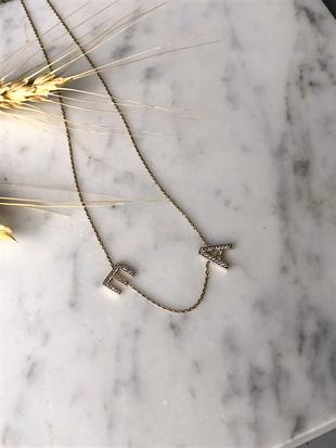 Gold Double Letter Stoned Letter Necklace