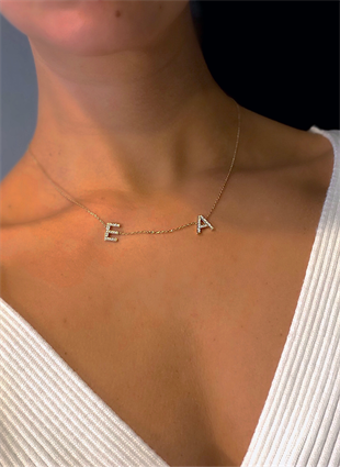 Gold Double Letter Stoned Letter Necklace