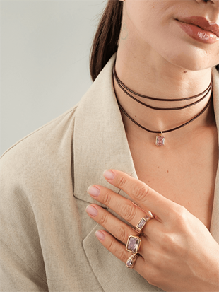 Leather Cord Crystal Stone Necklace