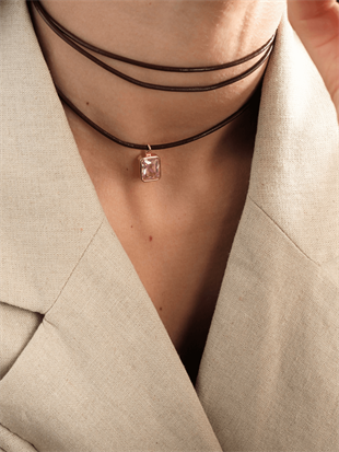 Leather Cord Crystal Stone Necklace