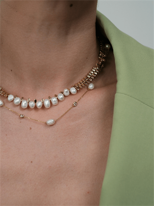 Dione Stone Chain Pearl Necklace