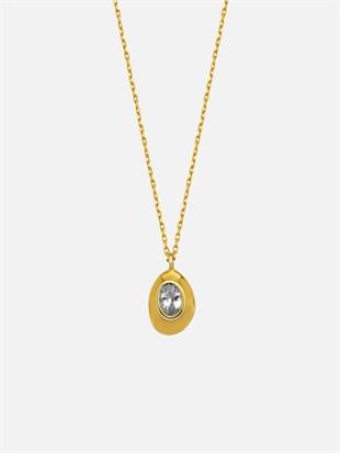 14k Gold Ella Stone Oval Necklce