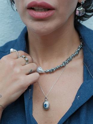 Halia Gri Hematit Taşlı Barok İnci Kolye