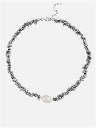 Halia Gri Hematit Taşlı Barok İnci Kolye