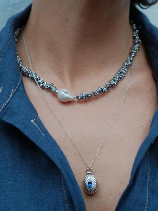 Halia Gri Hematit Taşlı Barok İnci Kolye