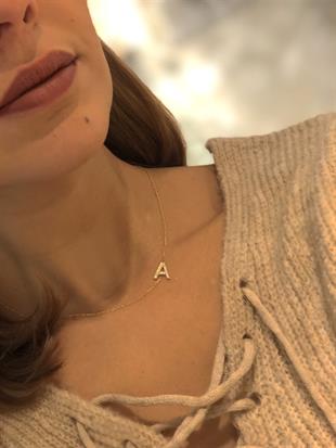 14k Gold Stone Asymmetrical Letter Necklace