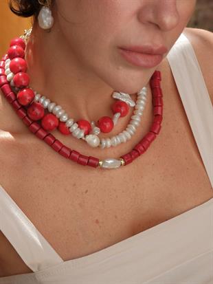 Harmonia Baroque Pearl and Red Coral Necklace