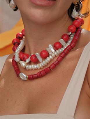 Harmonia Baroque Pearl and Red Coral Necklace