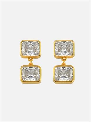 Double Crystal Stone Dangle Earrings