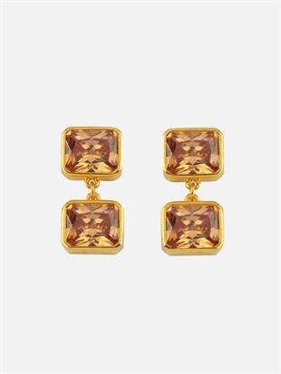 Double Crystal Stone Dangle Earrings