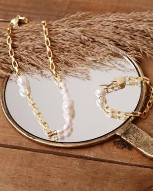 İnci Kolye Seti ve Zincir Bileklik