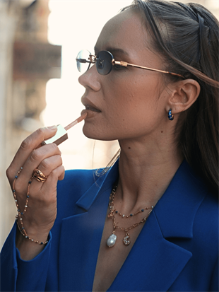 Blue Lapis Stone Chain Necklace with Pearls