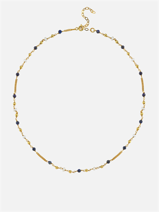 Blue Lapis Stone Chain Necklace with Pearls