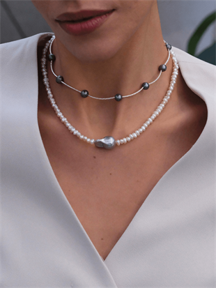 İnka Gri Barok İncili Kolye