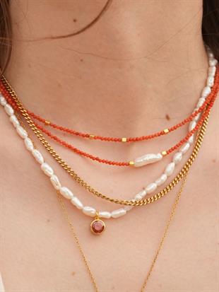 Kely Red Coral Small Pearl Necklace