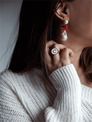 Kırmızı Mercan Barok İnci Küpe