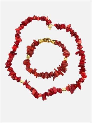 Kırmızı Mercan Kolye ve Bileklik Set
