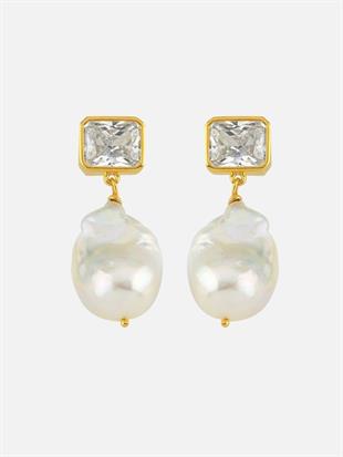 Baroque Pearl Dangle Earrings with Crystal Stones