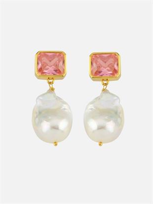 Baroque Pearl Dangle Earrings with Crystal Stones