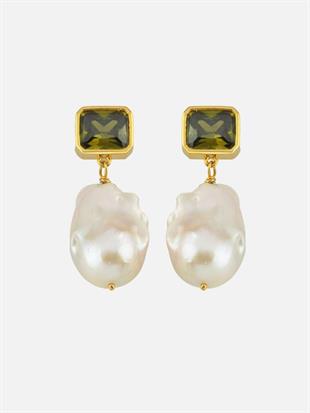 Baroque Pearl Dangle Earrings with Crystal Stones