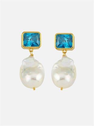 Baroque Pearl Dangle Earrings with Crystal Stones