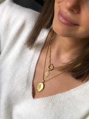 Kutup Yıldızı Kilitli İncili Kolye