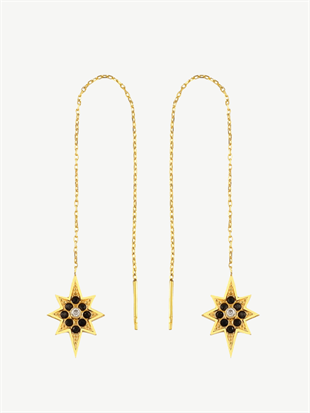 Kutup Yıldızı Siyah Taşlı Sallantılı Küpe