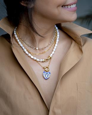 Lock Taşlı İnci Kolye