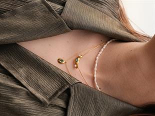 Luna Yeşil Taşlı İncili Kolye